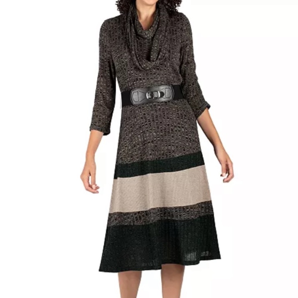 Cowlneck Sweater Dress with Belt